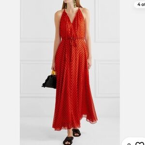 Diane von Furstenberg Polka Dot Crinkled Silk-Chiffon Maxi Dress